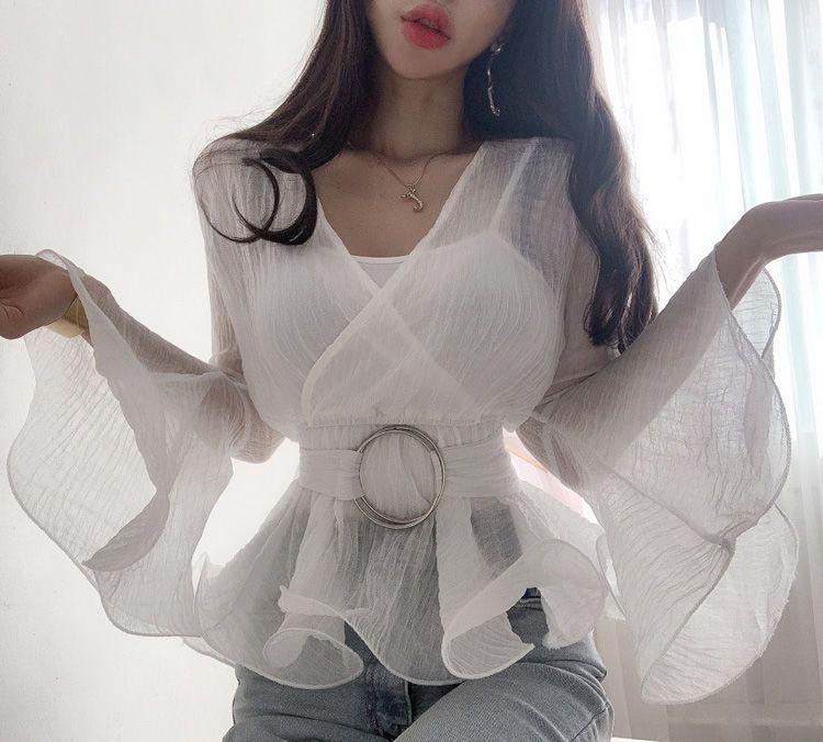 【Tops】きれいめ無地フレアブラウス Z7038