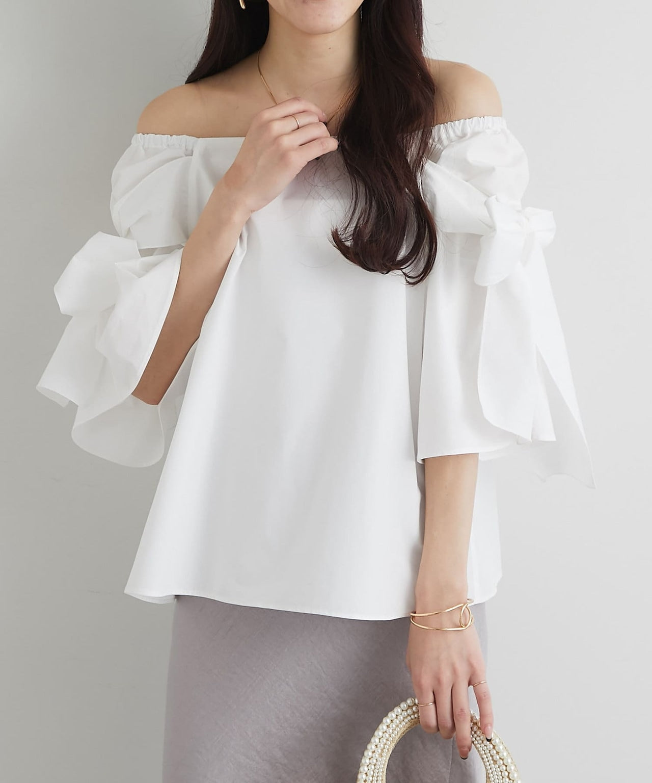 【Tops】リボンフレアスリーブブラウス N2995