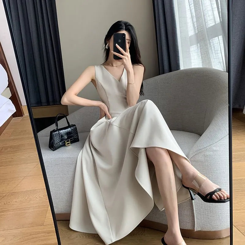 【Dress】新作アイテム~レディース通勤Vネックロング丈キャミソールワンピース W-5941