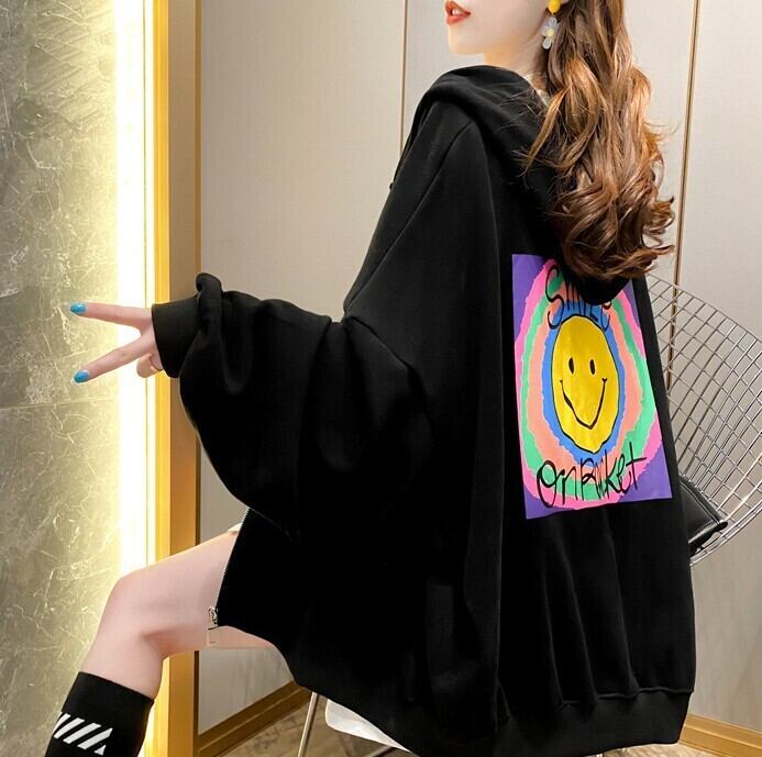 【outer】コートゆったり笑顔プリント