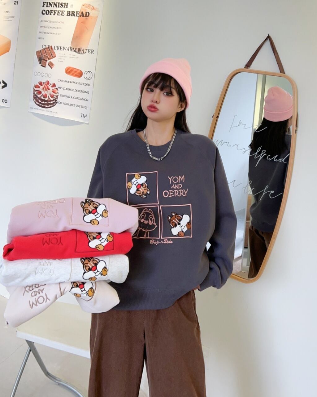 【tops】oversize刺繍スウェットK0119