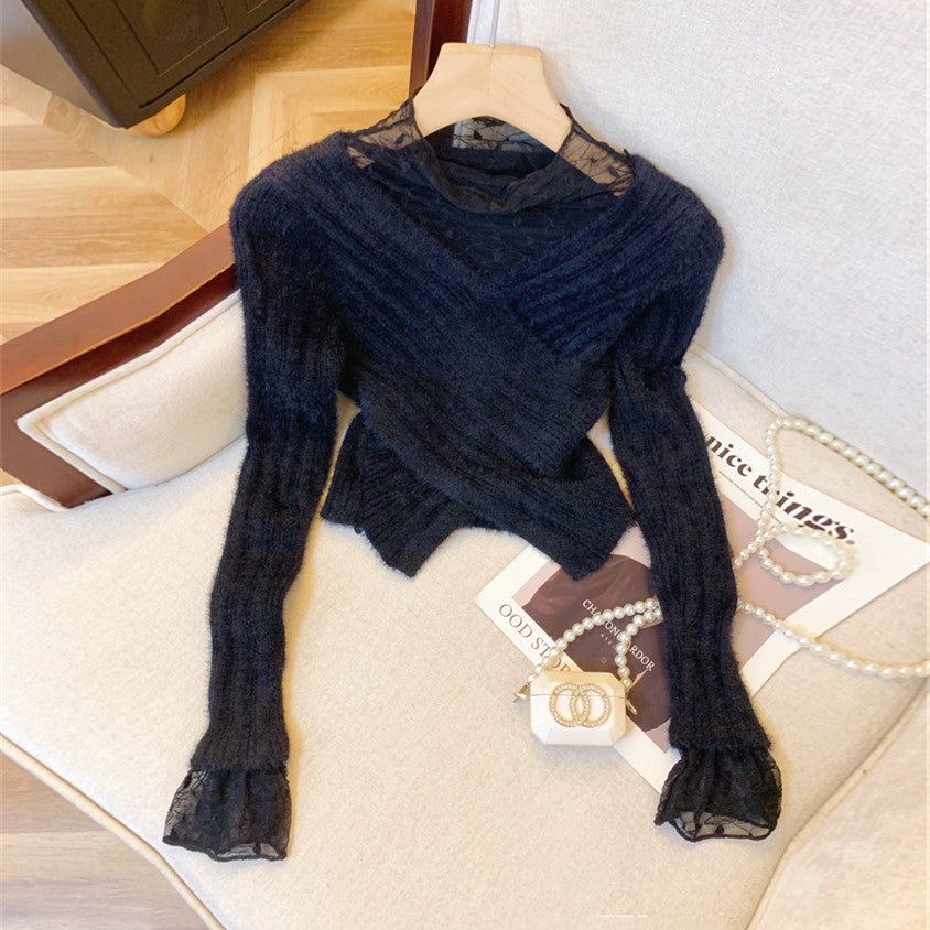 【Tops】フェイクレイヤードニット W13749