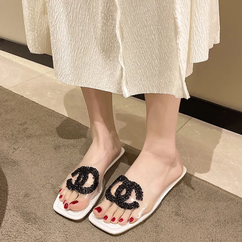 【Shoes】2色展開ダイヤモンドスリッパ W11075