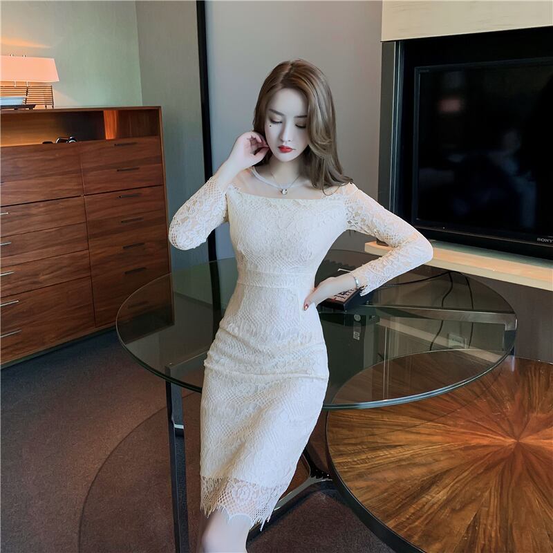 【dress】美人度アップ!韓国系セクシーファッションレース透かし彫りドレス