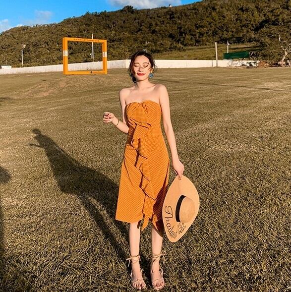 【dress】美人度アップ!韓国系レトロセクシーファッションオフショルダーファスナースカート