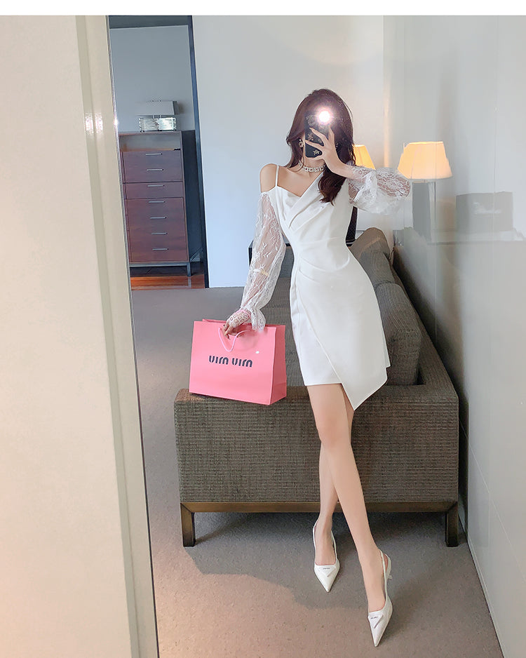 【Dress】ワンショルダーレースワンピース W13423