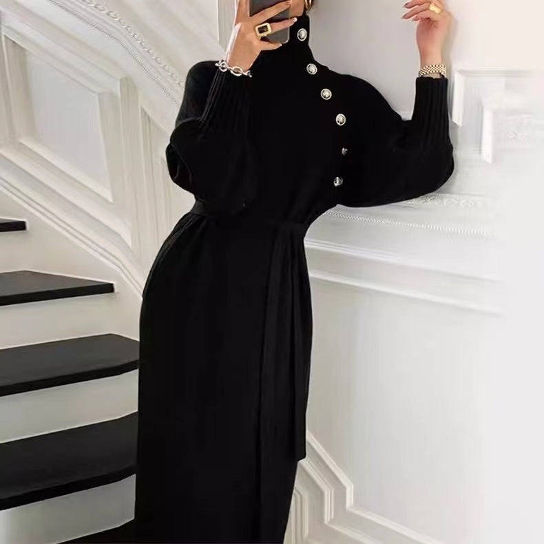 【Dress】新入荷~ボタンデザインニットワンピース W9487
