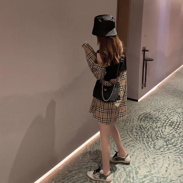 【Dress】肩見せ切り替えチェック柄ワンピース W13709
