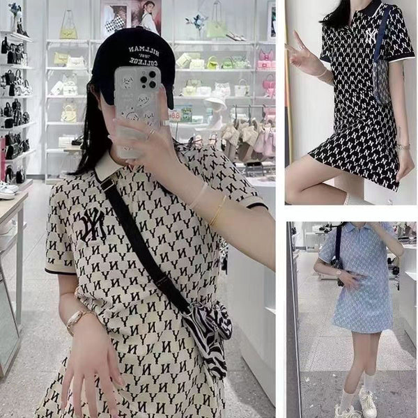 【Dress】3色POLOネック英字柄ワンピース W12708