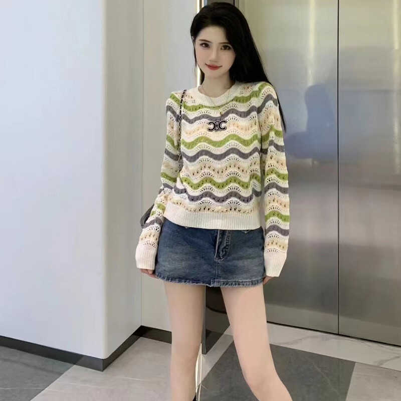 【Tops】春秋配色ニット W13336