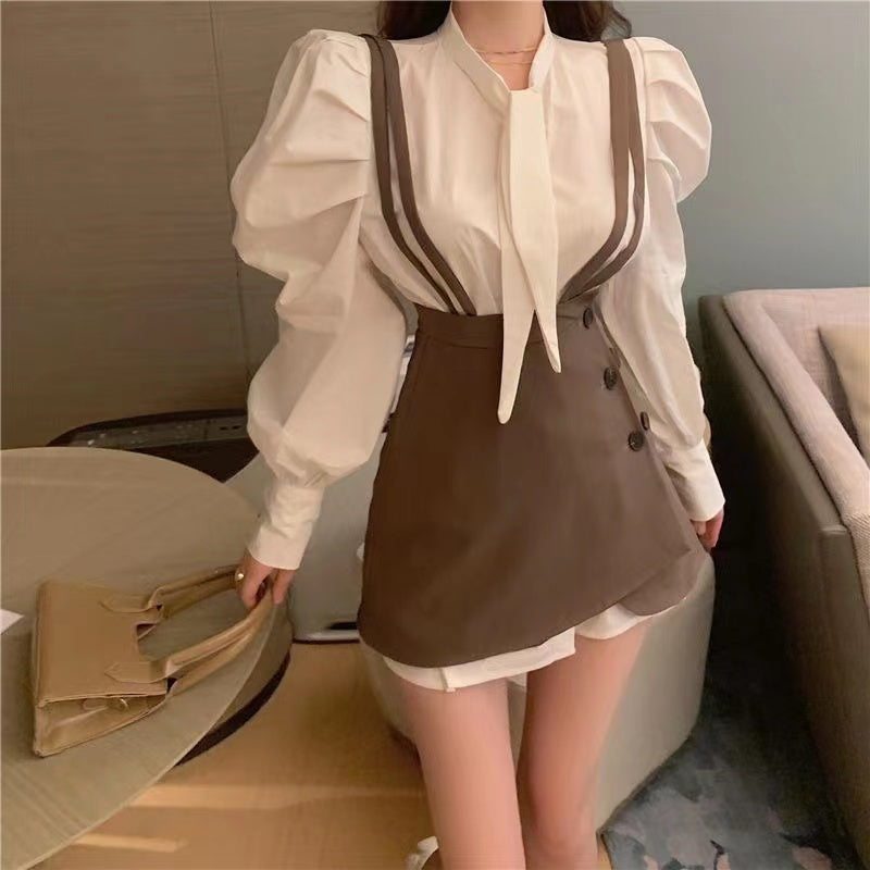 【Set】新入荷~シャツワンピース×スカート2点セット W9936