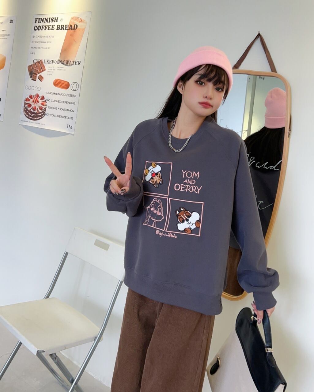 【tops】oversize刺繍スウェットK0119