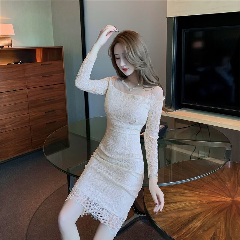 【dress】美人度アップ!韓国系セクシーファッションレース透かし彫りドレス