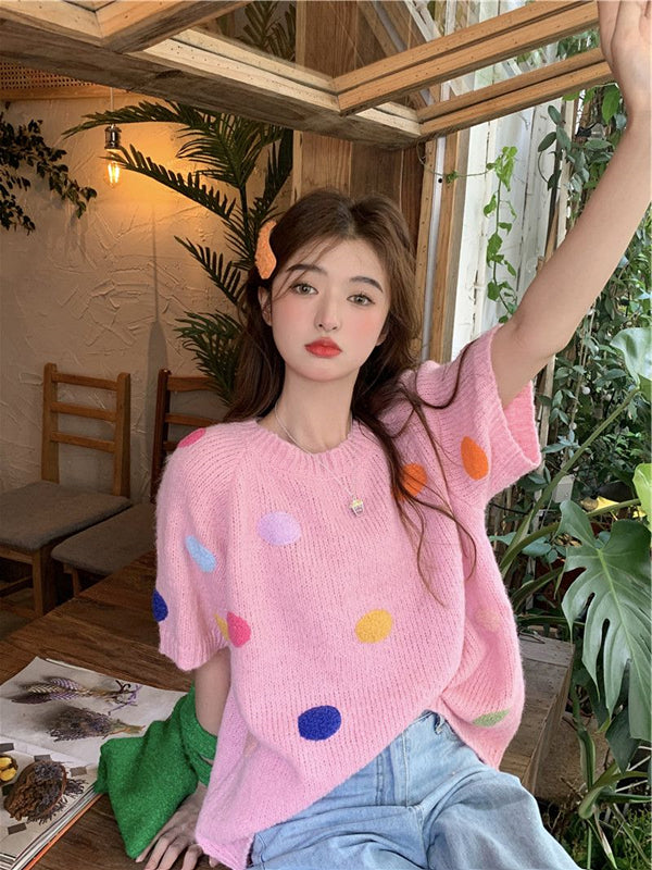 【Tops】可愛いドット柄ニット W13286