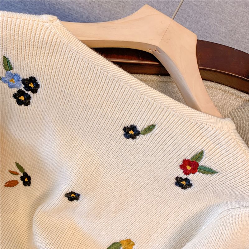 【Outer】刺繍ニットカーディガン W9074