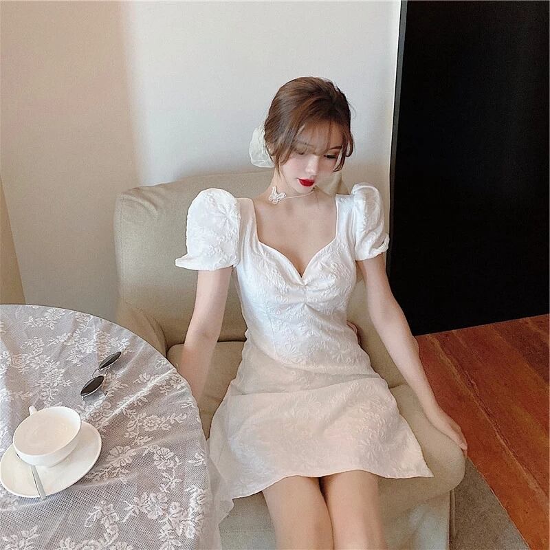 【dress】美人度アップレトロセクシースウィート森ガールパフスリーブスカート