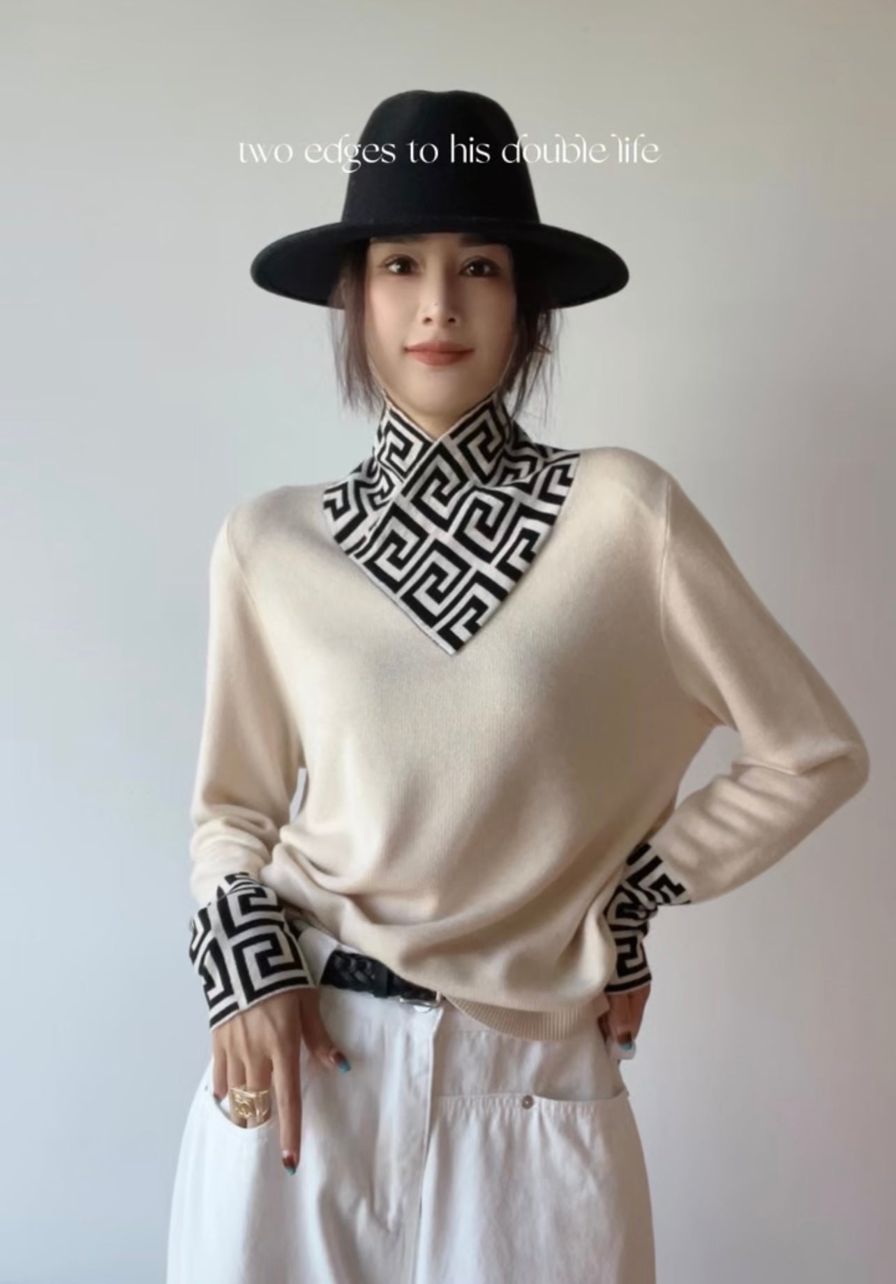 【Tops】配色ニットセーター W14722