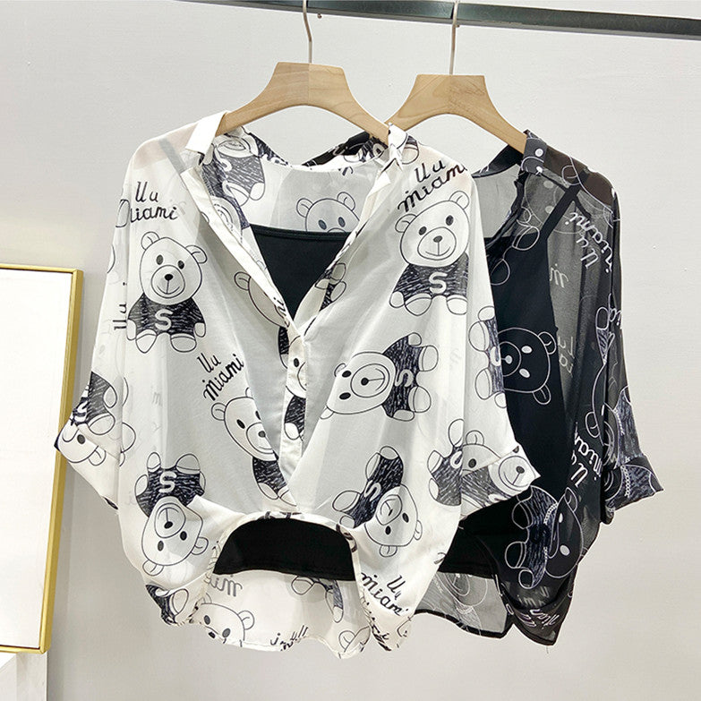 【Tops】キャミソール贈るシャツ W11577
