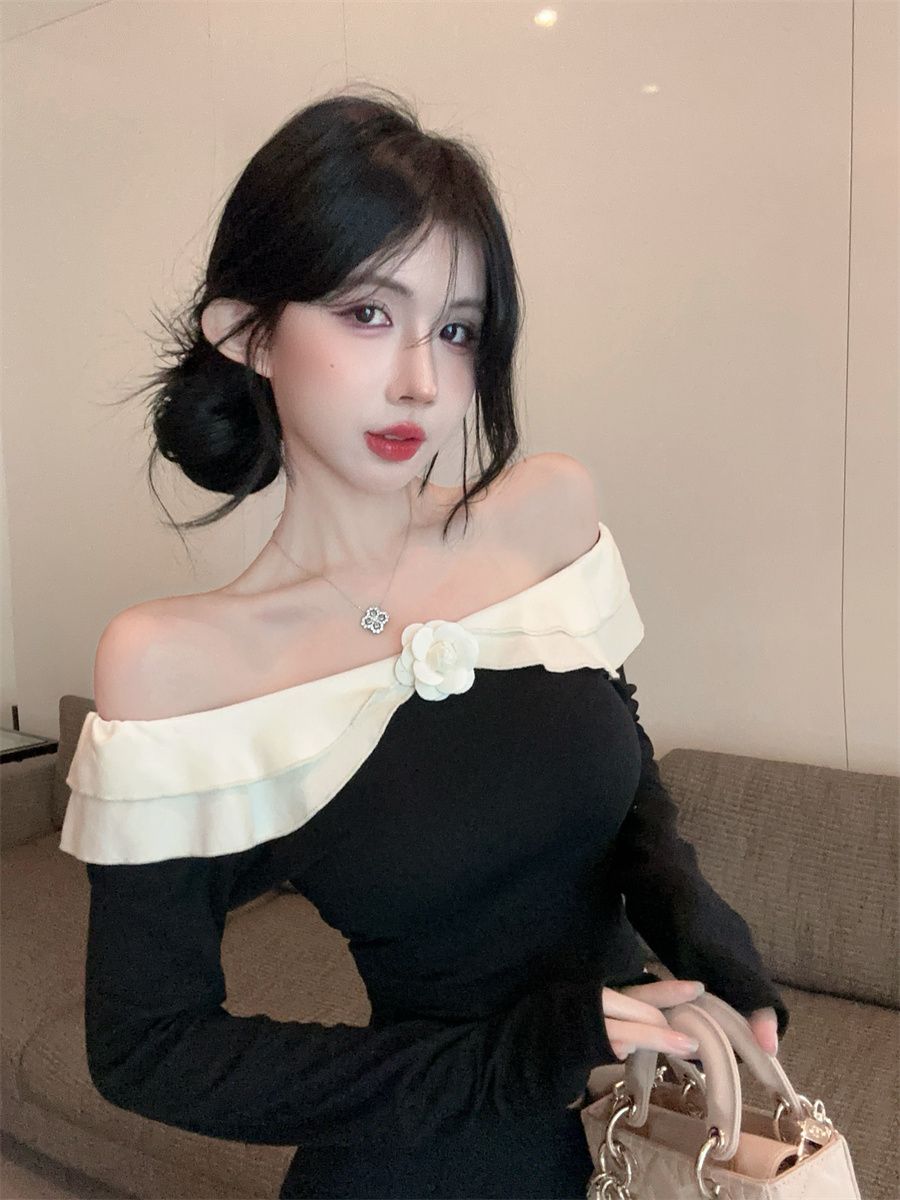 【Tops】】配色ショルダーブラウス Z7261