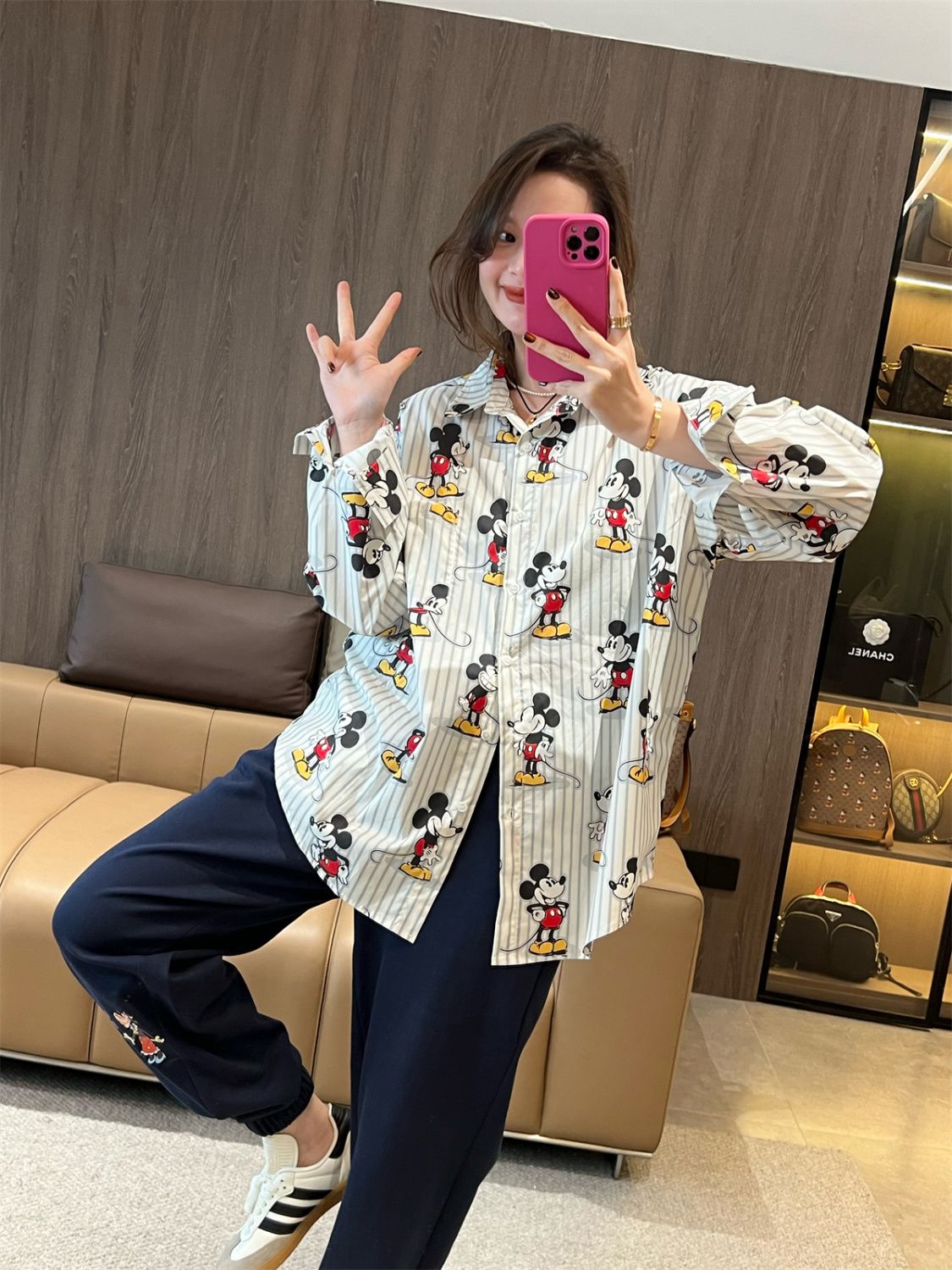 【Tops】プリント長袖シャツ Z7666