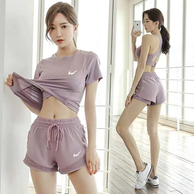 【Set】Tシャツ+ベアトップ+ショートパンツヨガ3点セット W12537