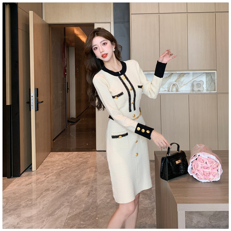 【Dress】配色ニットワンピース W13318