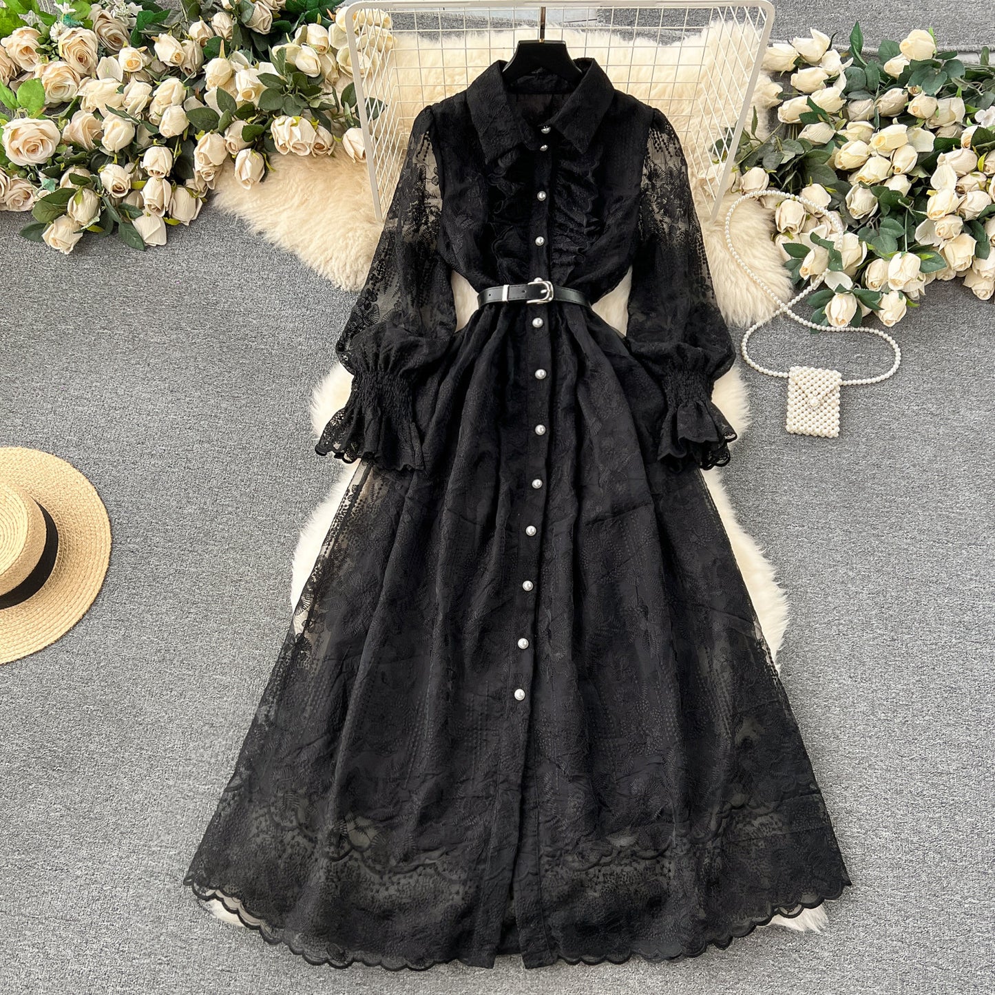 【Dress】ロング丈レースワンピース W14440