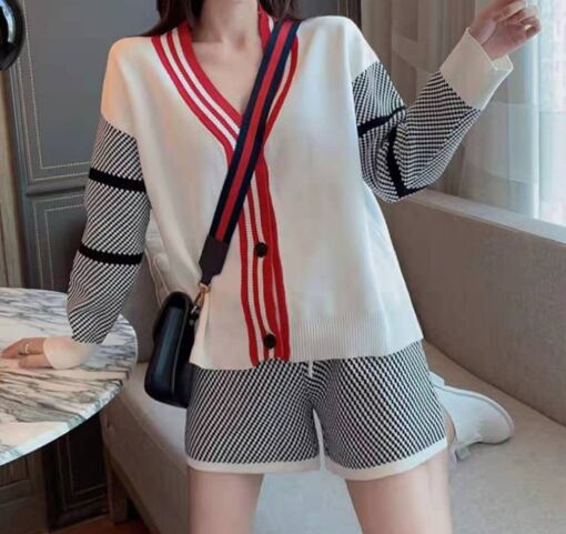 【set】大人可愛い!キャンパスショートパンツセーター2色2点セット