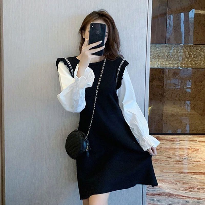 【dress】美人度アップ韓国系レトロ気質切り替えファッションAライン