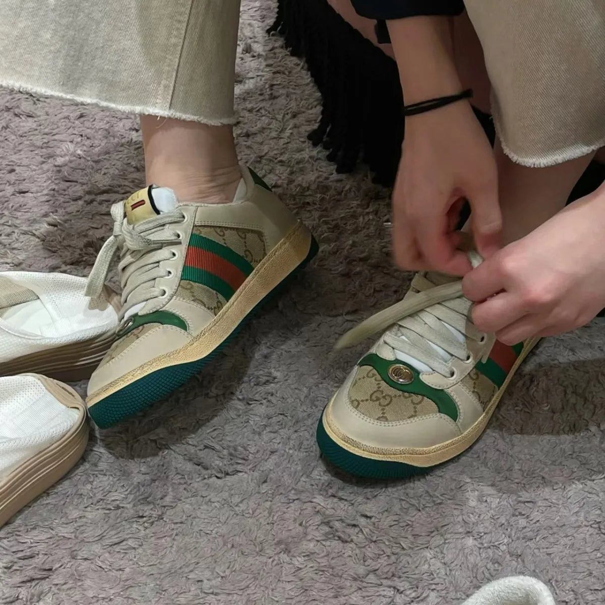【Shoes】3色展開スニーカーフラットシューズ W12086