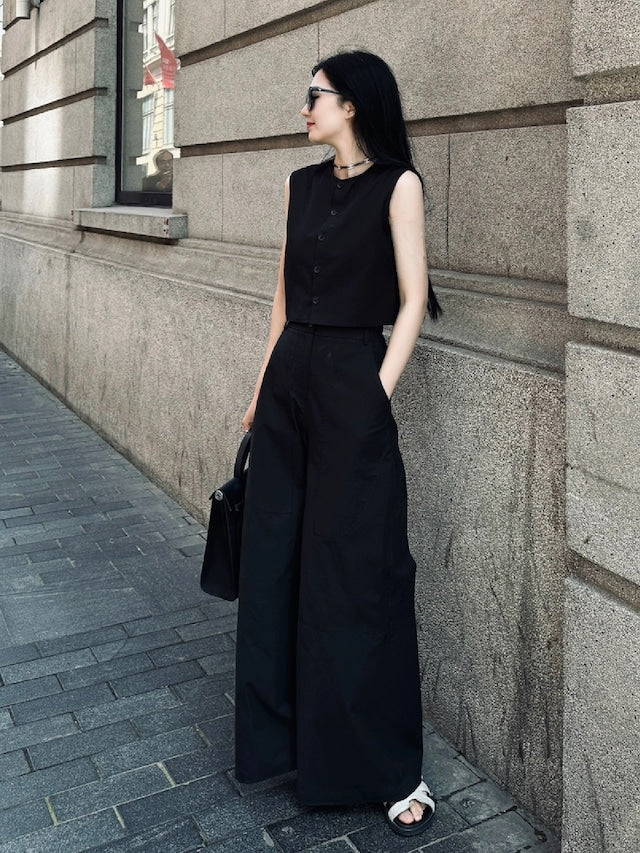 【Set】予約通販~2WAYノースリーブトップス×ワイドパンツセット W11809