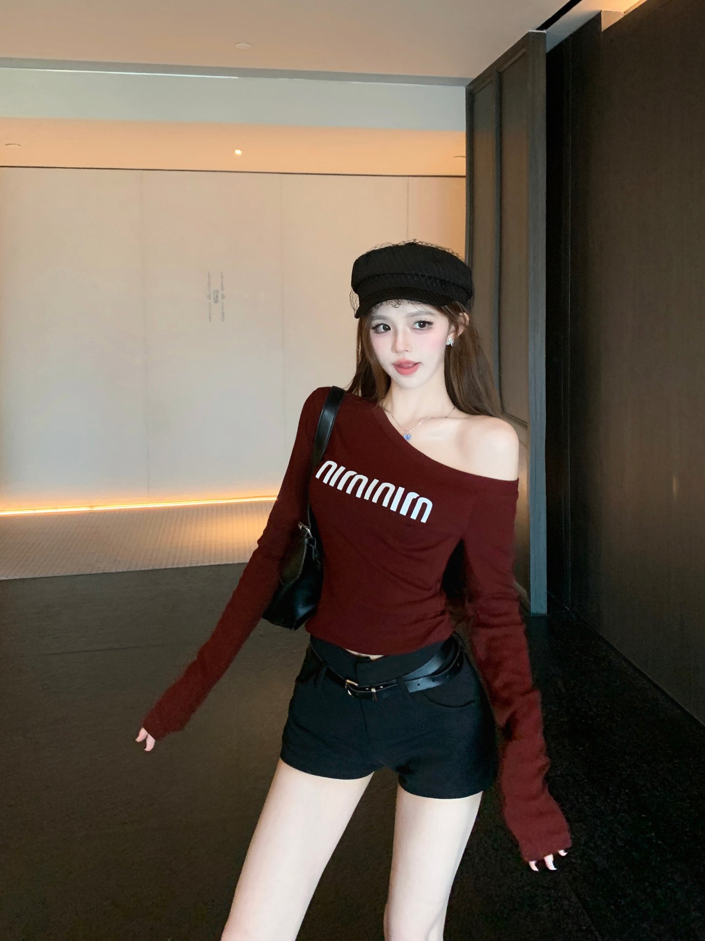 【Tops】4色選択可ワンショルダーTシャツ W14230