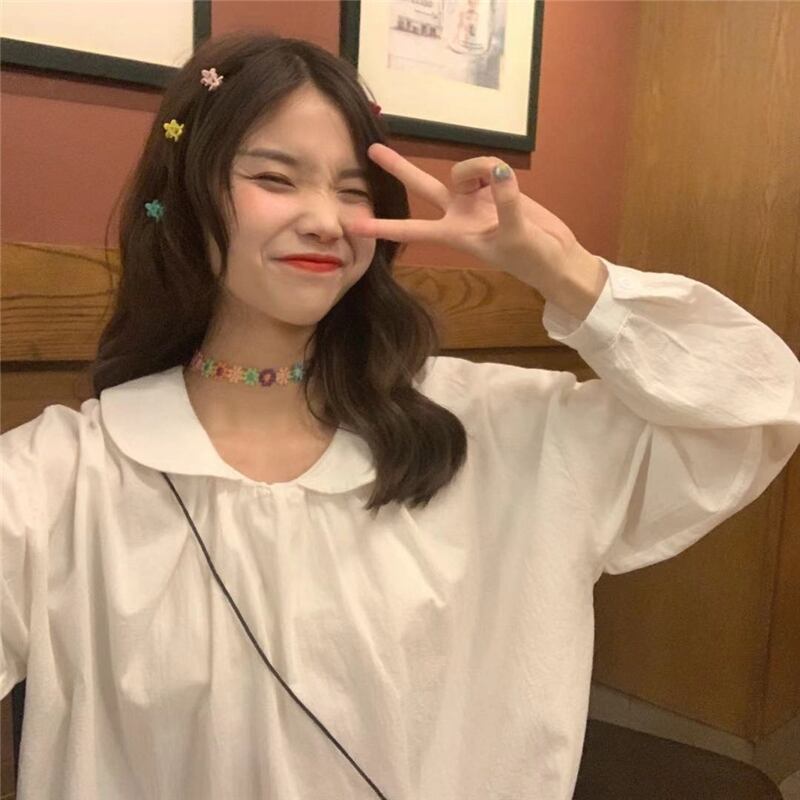 【tops】美人度アップ!韓国系スウィートデザインドールカラーセーターランタンスリーブシャツ