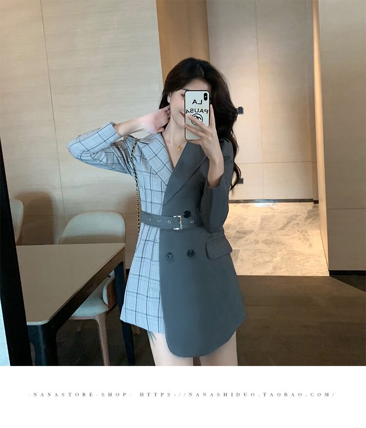 【outer】人気デザイン!ジャケット切り替えチェック柄注目されるスリム