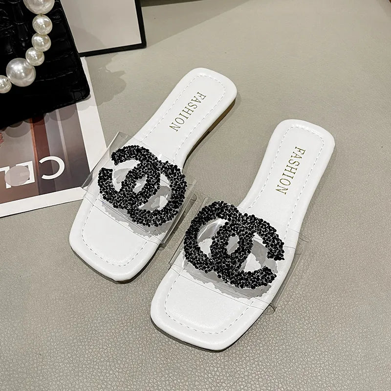 【Shoes】2色展開ダイヤモンドスリッパ W11075