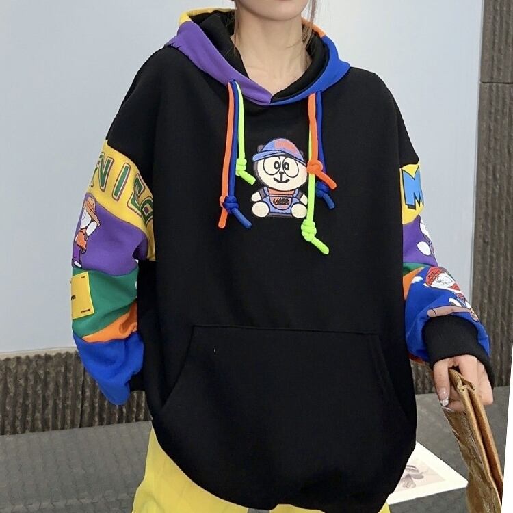 【tops】配色プリントフーディー T0144