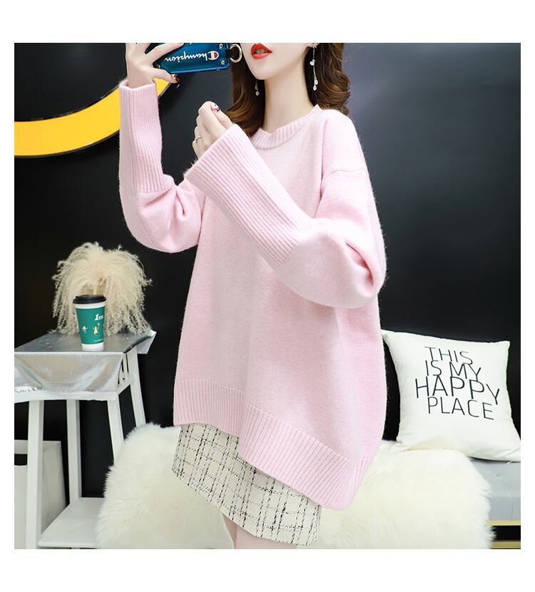 【tops】大人可愛い!スウィートラウンドネックニットセーター4色