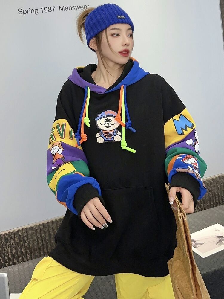 【tops】配色プリントフーディー T0144