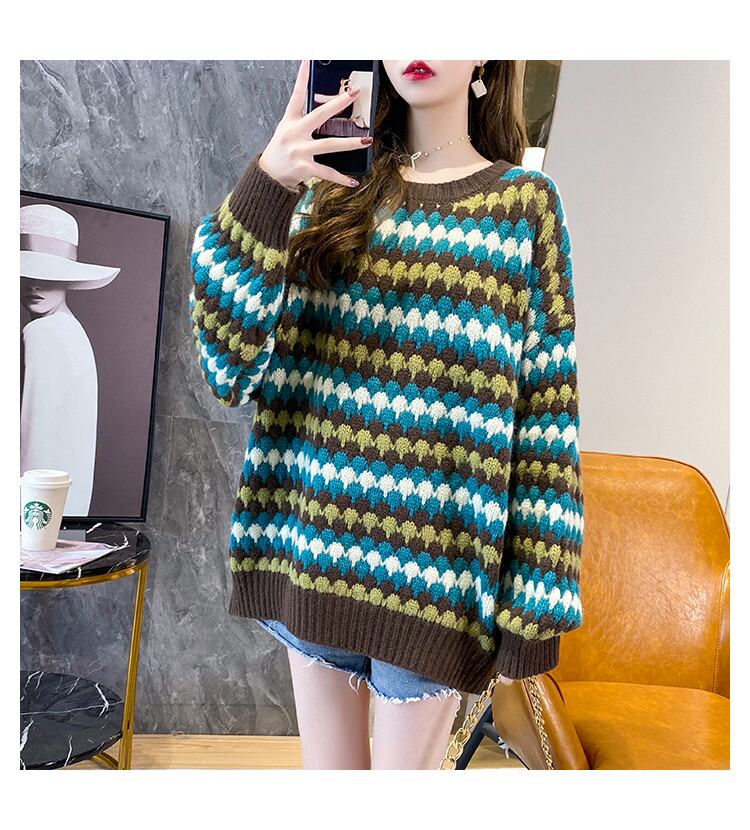 【tops】元気いっぱいセーター2色カラーマッチングストライプ柄