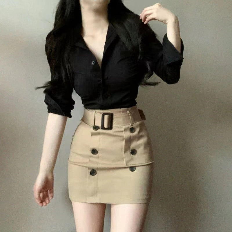 【Set】シャツ+スカートセットアップ W11770