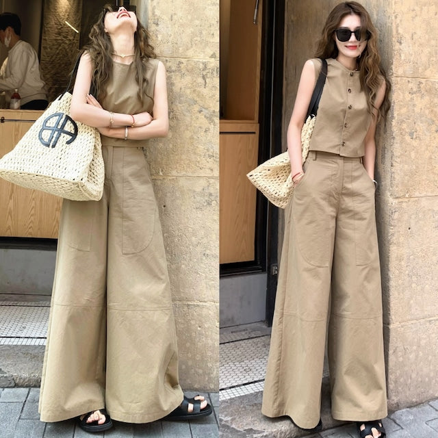 【Set】予約通販~2WAYノースリーブトップス×ワイドパンツセット W11809