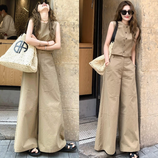 【Set】予約通販~2WAYノースリーブトップス×ワイドパンツセット W11809