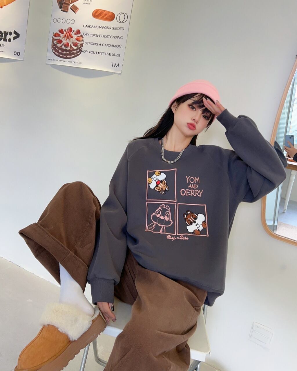 【tops】oversize刺繍スウェットK0119