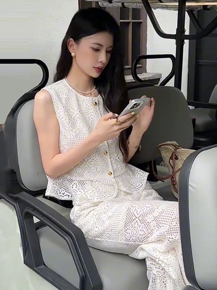 【Set】レース2点セット タンクトップ+パンツ W11876