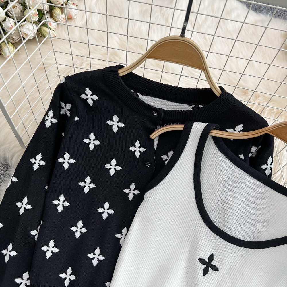 【Set】ニット3点セット カーディガン + タンクトップ + パンツ W11723
