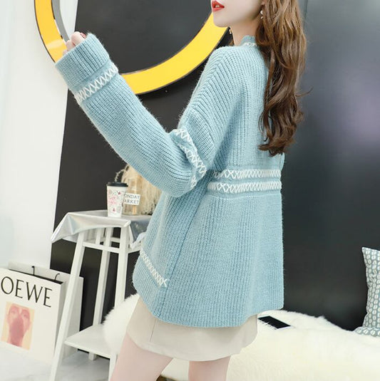 【tops】秋新作韓国系超人気ラウンドネックセーターゆったり3色