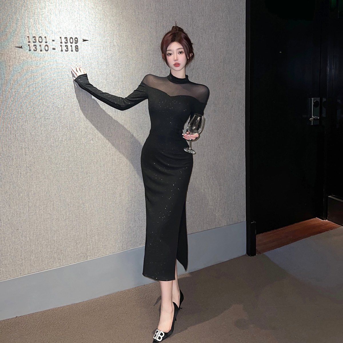 【Dress】フェミニンワンピース黒　Z8168