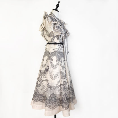 【Set】フリルブラウス×ロングスカートセット N3073
