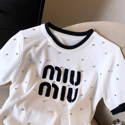 【Tops】 ビーズクルーネックTシャツ T01468