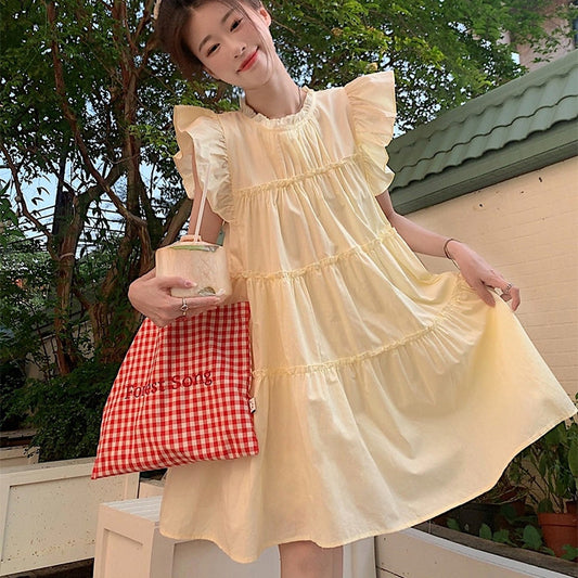 【Dress】フリル無地ワンピース T0662